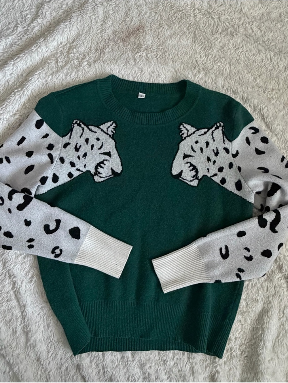 Green Leopard-Print Crewneck Sweater